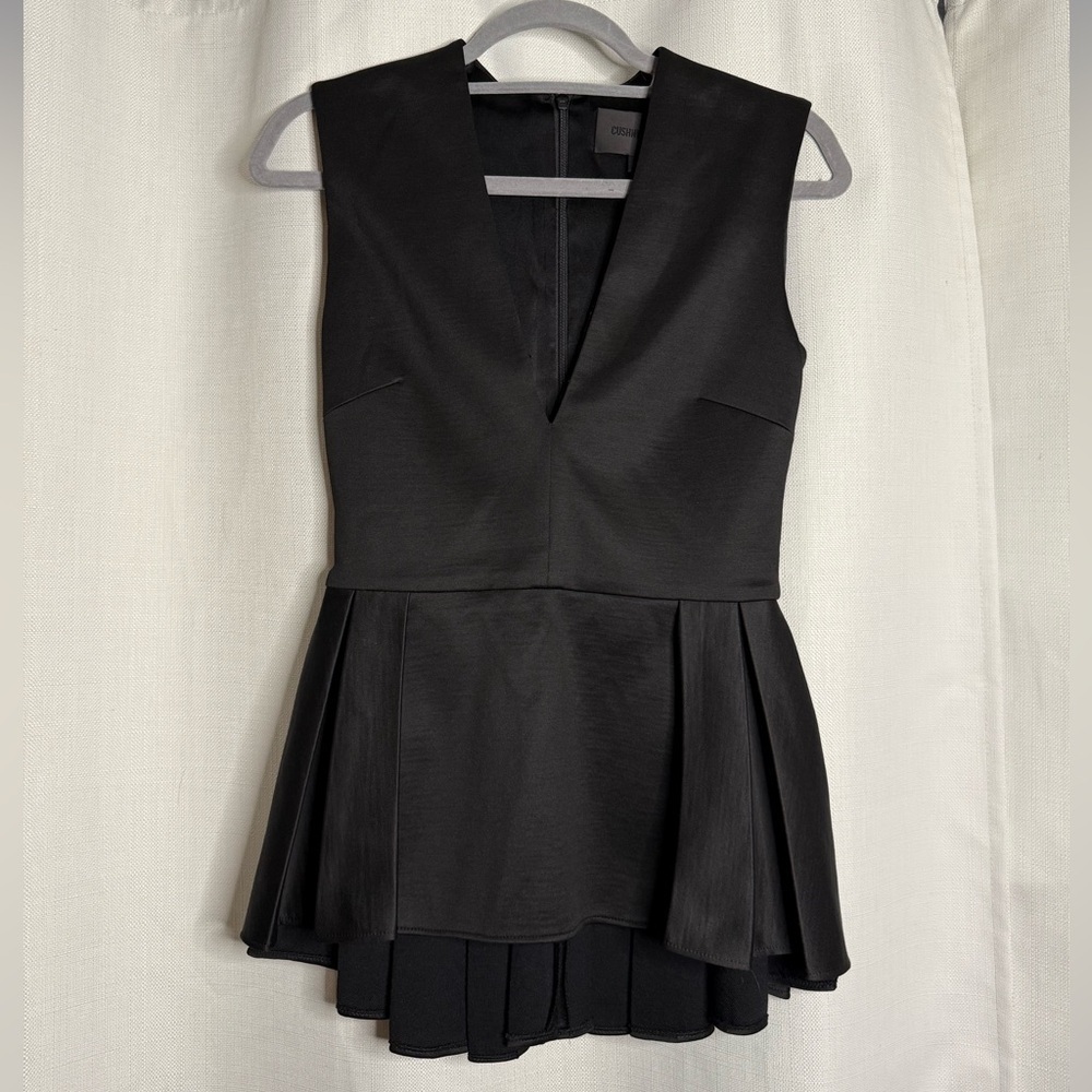Cushnie Et Ochs V Neck Pleated Silk Wool Black Sleeveless High Low Peplum Top 4 - Picture 5 of 12